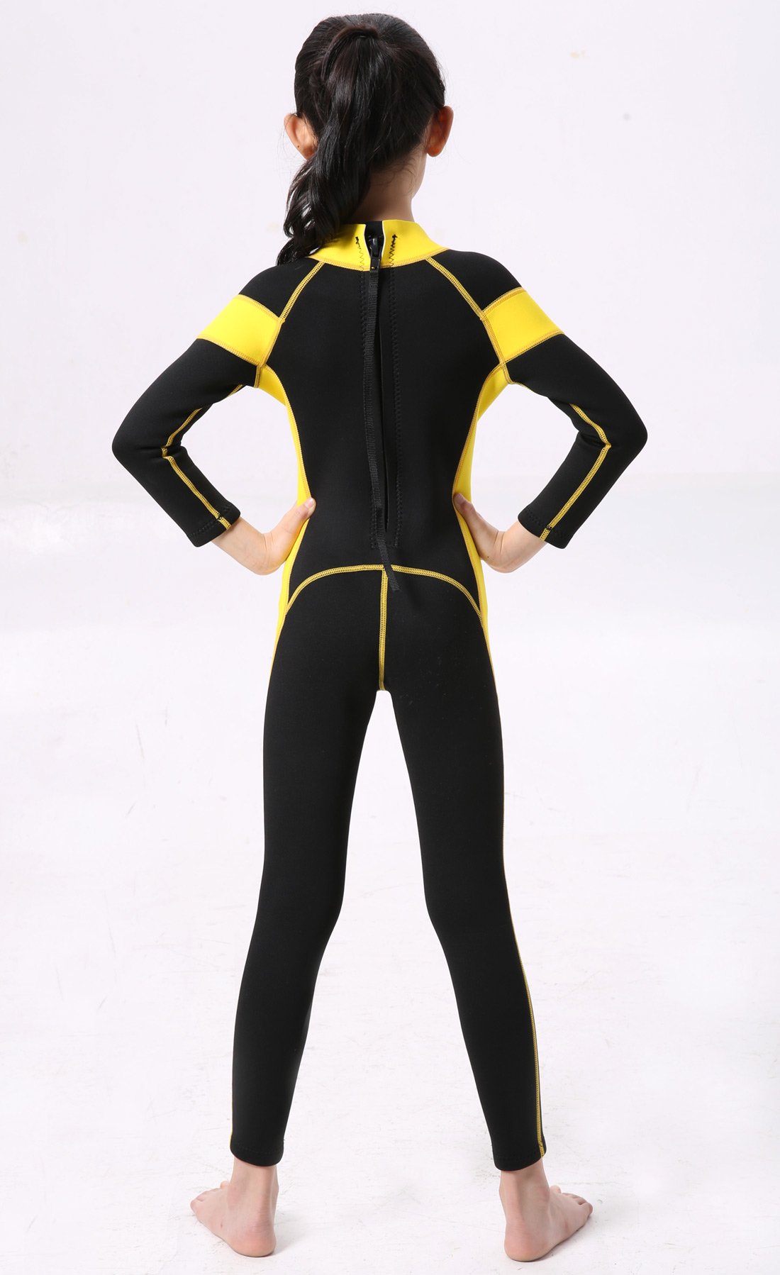 HISEA Combinaison de Plongée Enfant Unisexe en Néoprène 2.5MM Anti Froid pour Natation Plongée Sports Nautiques Noir et Jaune Age Adapté 11-12 Ans
