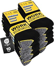10 Paar Arbeitssocken Herren Socken, Gepolsterte Verstärkte WORK Socken, Atmungsaktiv Funktionssocken mit Komfortbund, Lange Work Socks