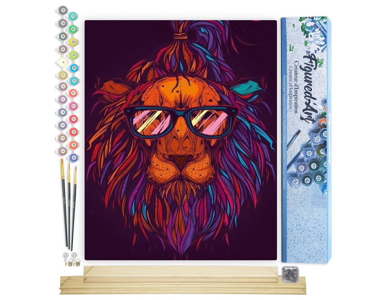 Figured'Art Peinture Par Numéros – Couple Lion Et Lionne – 40x50 Cm Toile Roulée – Kit Complet Acrylique, 3 Pinceaux, Pots – Loisir Créatif Anti-Stress