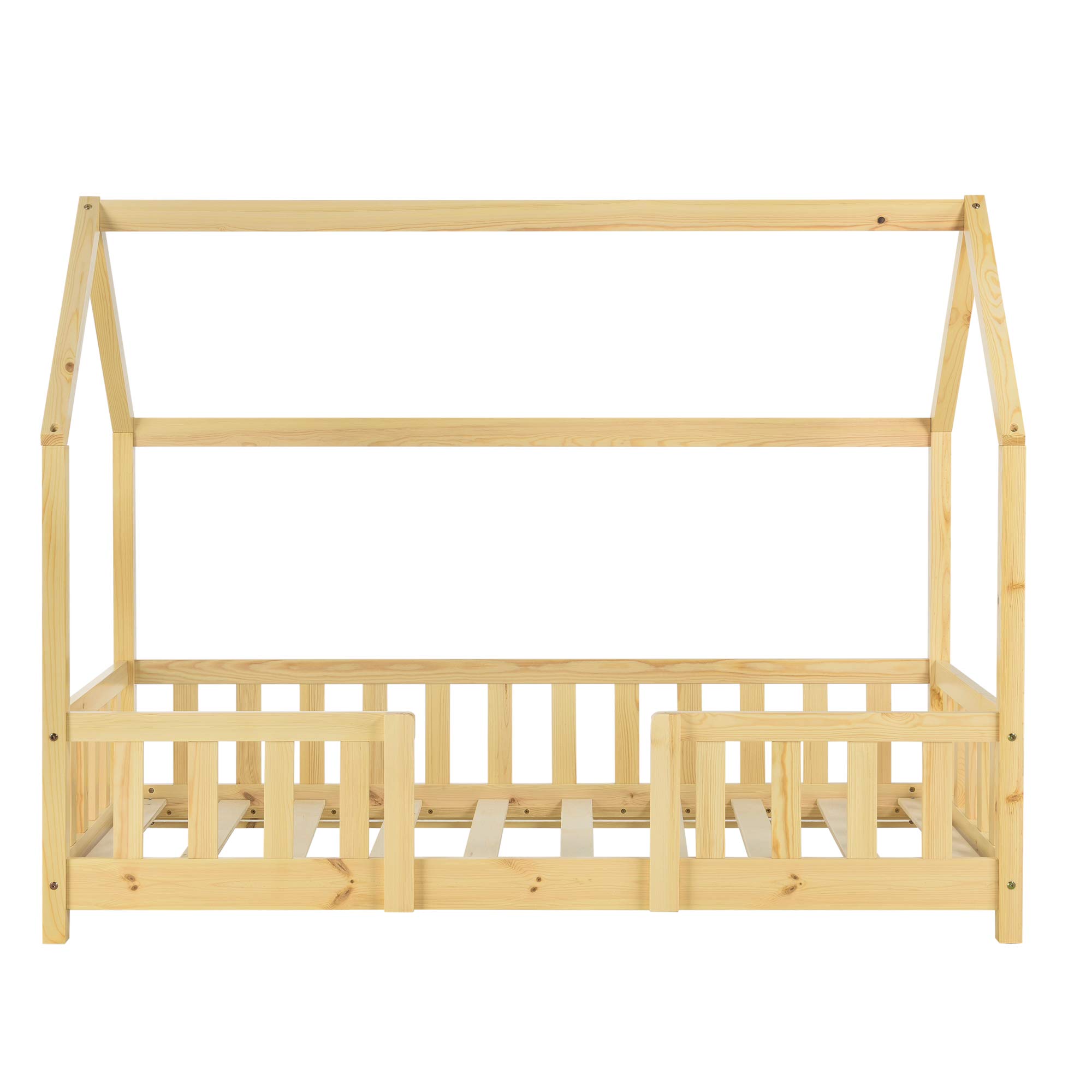 [en.casa] Letto per Cameretta Letto a Casetta per Bambini con Barriere Letto Singolo in Legno di Pino con Zona di Riposo 80x160 cm Naturale