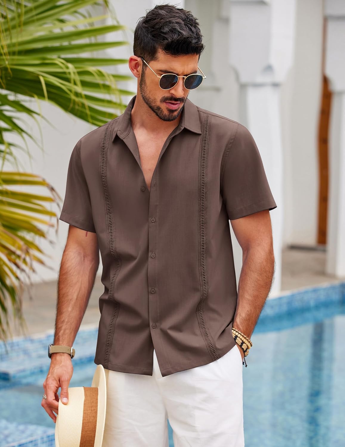 COOFANDY Mens Short Sleeve Cuban Guayabera Shirt Casual Summer Beach Button Down Shirts - Image 3