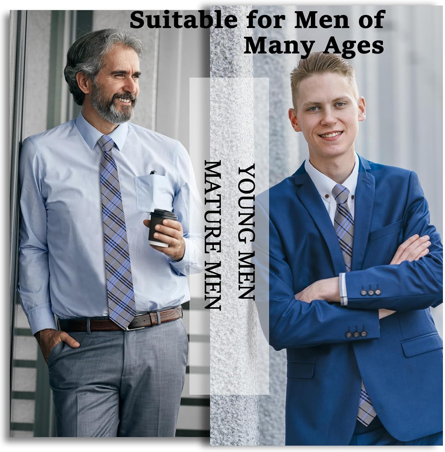 Striped Plaid Ties for Men, 3.15" Classic Men's Ties Blue Necktie for Party Lecture Business School Wedding Formal