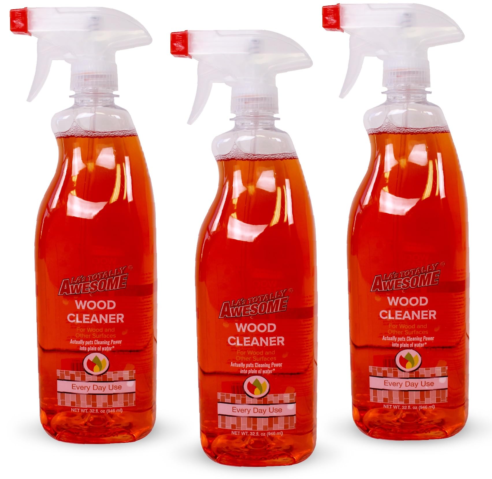 La's Totally Awesome Daily Wood Cleaner Spray, For Bookcases, Shelves, tables and more, Plant-Derived Formula, 32 Fl Oz (Pack of 3)
