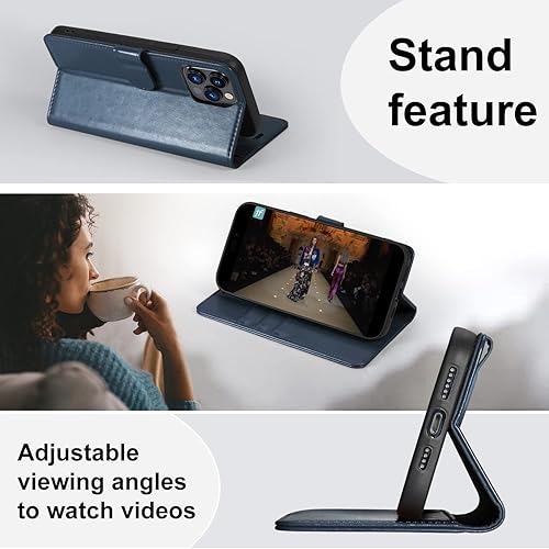 Miniatura 5 de Funda Uluck para iPhone 14 Pro Max con tarjetero y tarjetero, funda de piel sintética con bloqueo RFID, funda magnética con 2 pantallas y 2