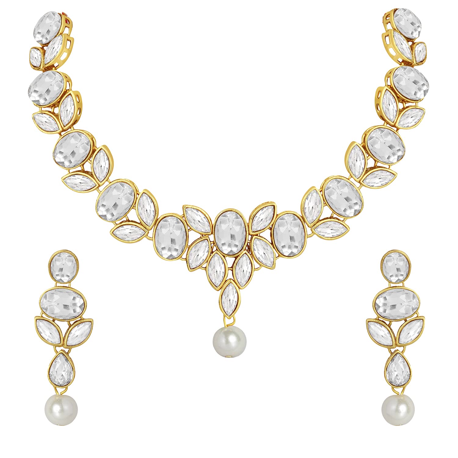 Peora Ethnic Gold Plated Crystal Studded Choker Necklace Earring Set Stylish Jewellery For Women & Girls