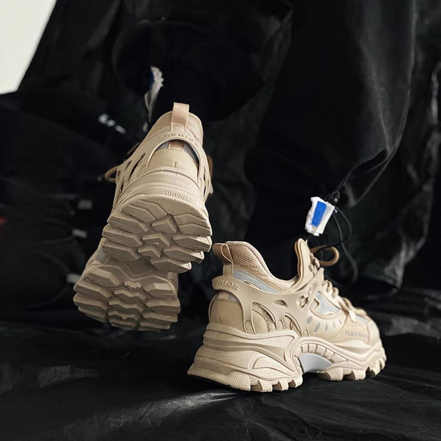 Men's Fashion Leather High Top Lace Up Chunky Platform Sneakers Casual Non Slip Round Toe Driving Walking Jogging Tennis Training Shoes - Image 5