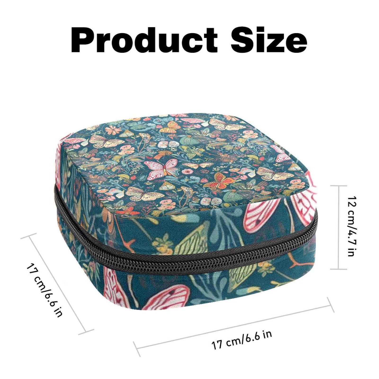 Portable Menstrual Pad Bags, Large Capacity Sanitary Napkin Storage Bag, First Period Kit for Girls Women, Zipper Nursing Pad Holder Abstract Butterfly Flying