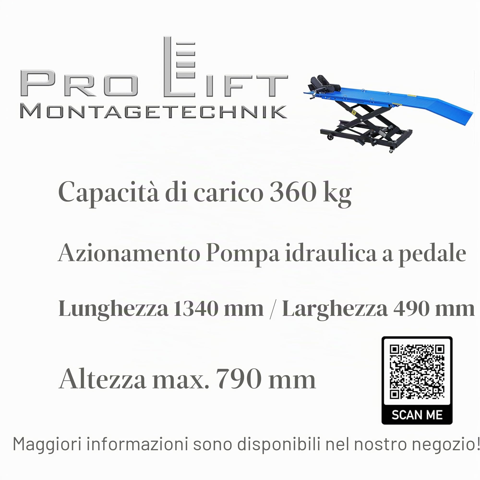 Montaggio Lift Pro Ingegneria plb360-KH Forbici palcoscenico Sollevatore motociclo 360 kg funzionamento a pedale blu