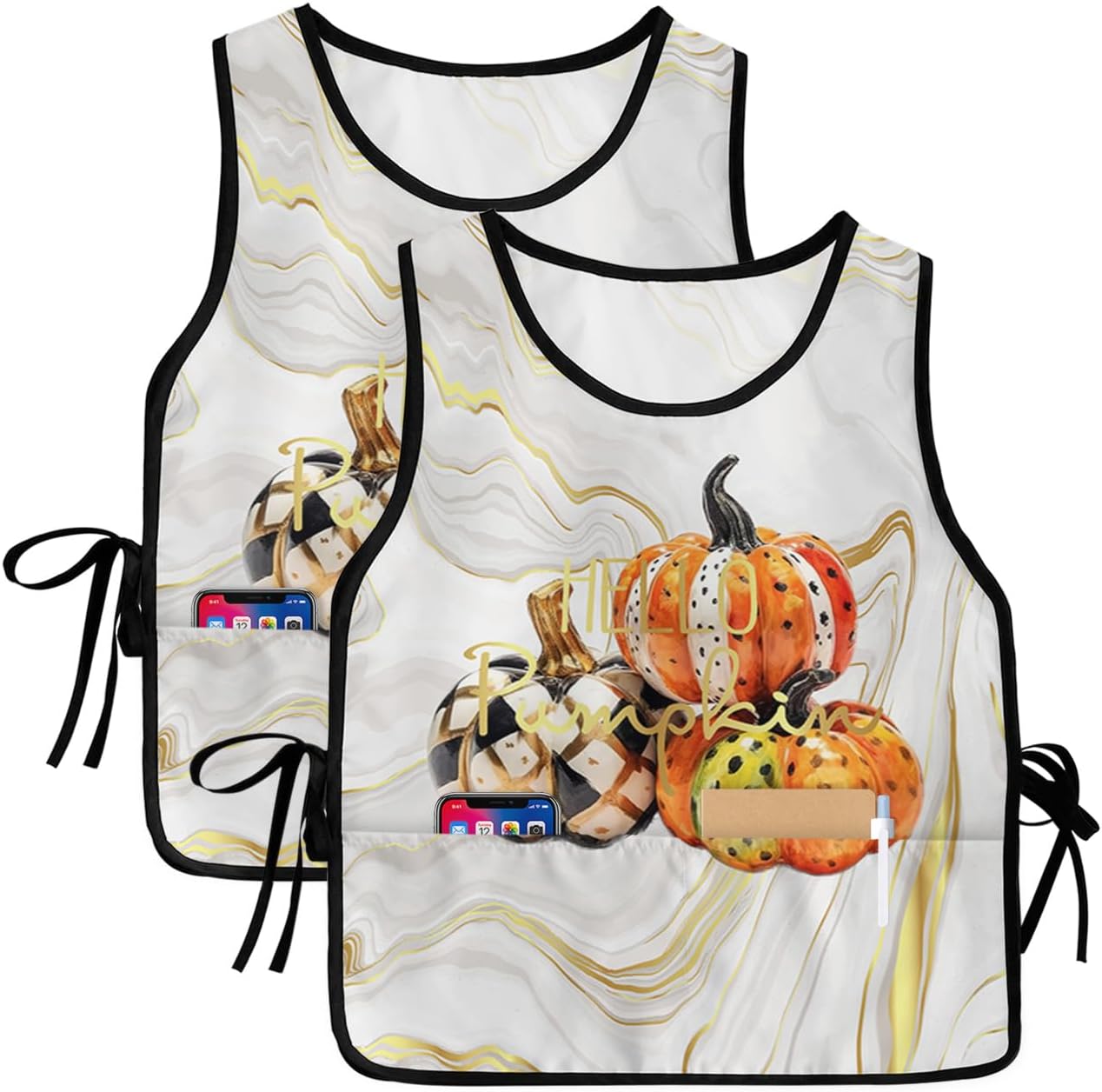 Marble Pumpkins Cobbler Aprons with 2 Large Pockets for Men Women, Unisex Smock Apron for Chef Clothing Protector
