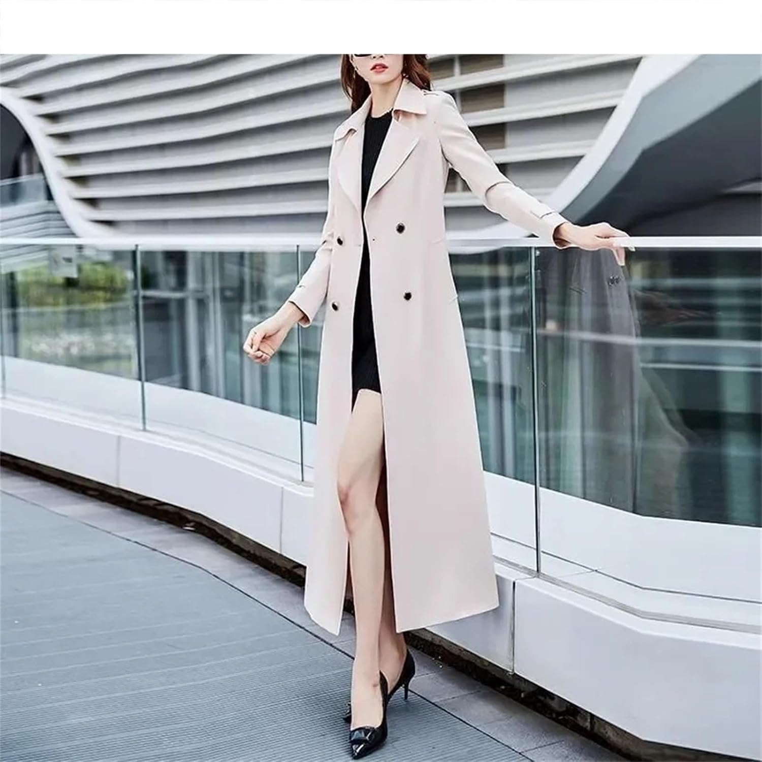 Women Trench Coat Midi Spring Chic Popular Below-the-Knee Vintage Long Coats and Jackets