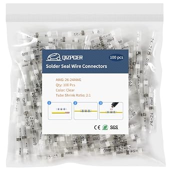 100 Pcs Solder Seal Wire Connectors, 26-24 AWG Heat Shrink Solder Connectors, Marine Grade Waterproof Butt Electrical Wiring terminals for Automotive Boat Truck