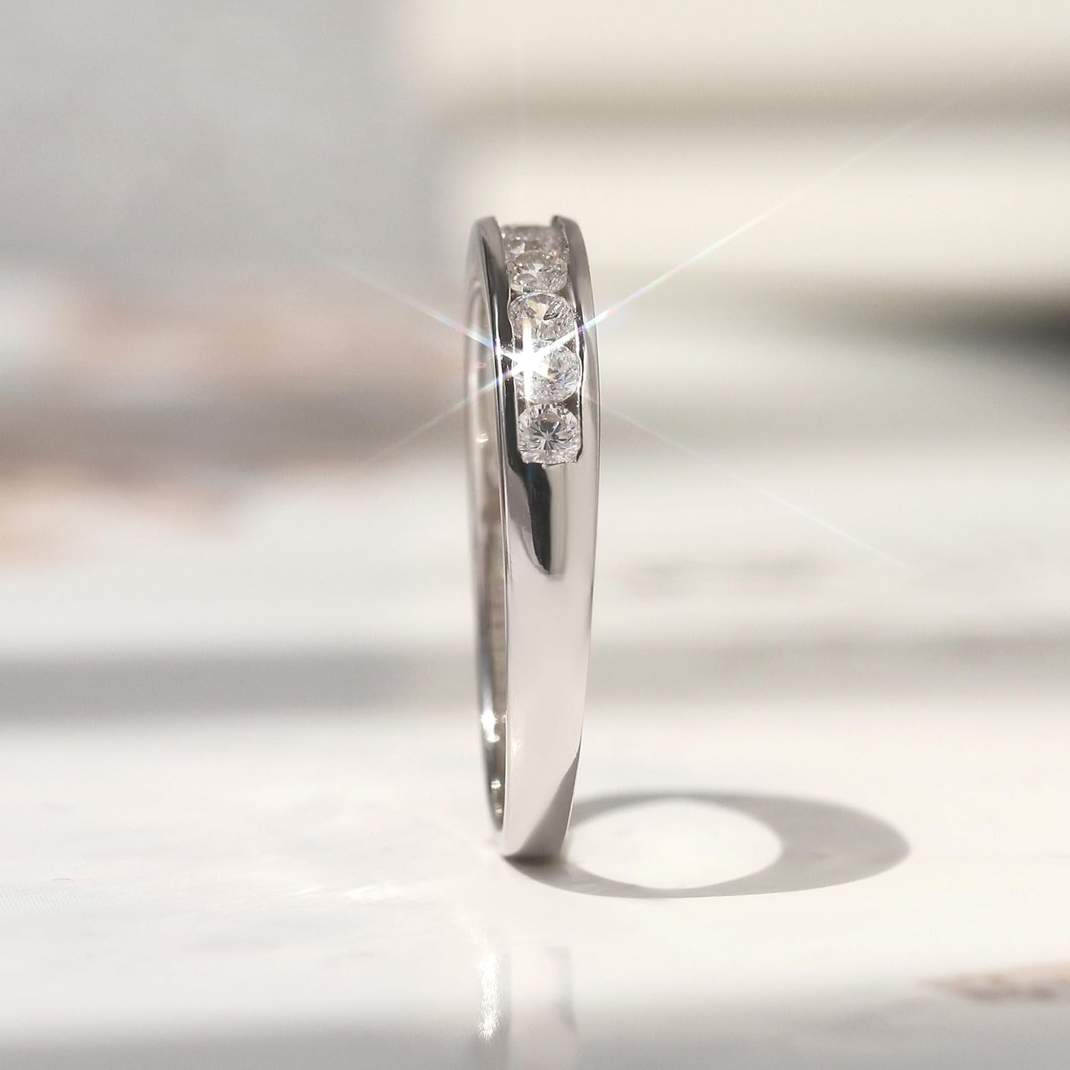 Sterling Silver Round CZ Channel Set Half Eternity Ring Band Anniversary Ring 4MM (Size 3 to 12)