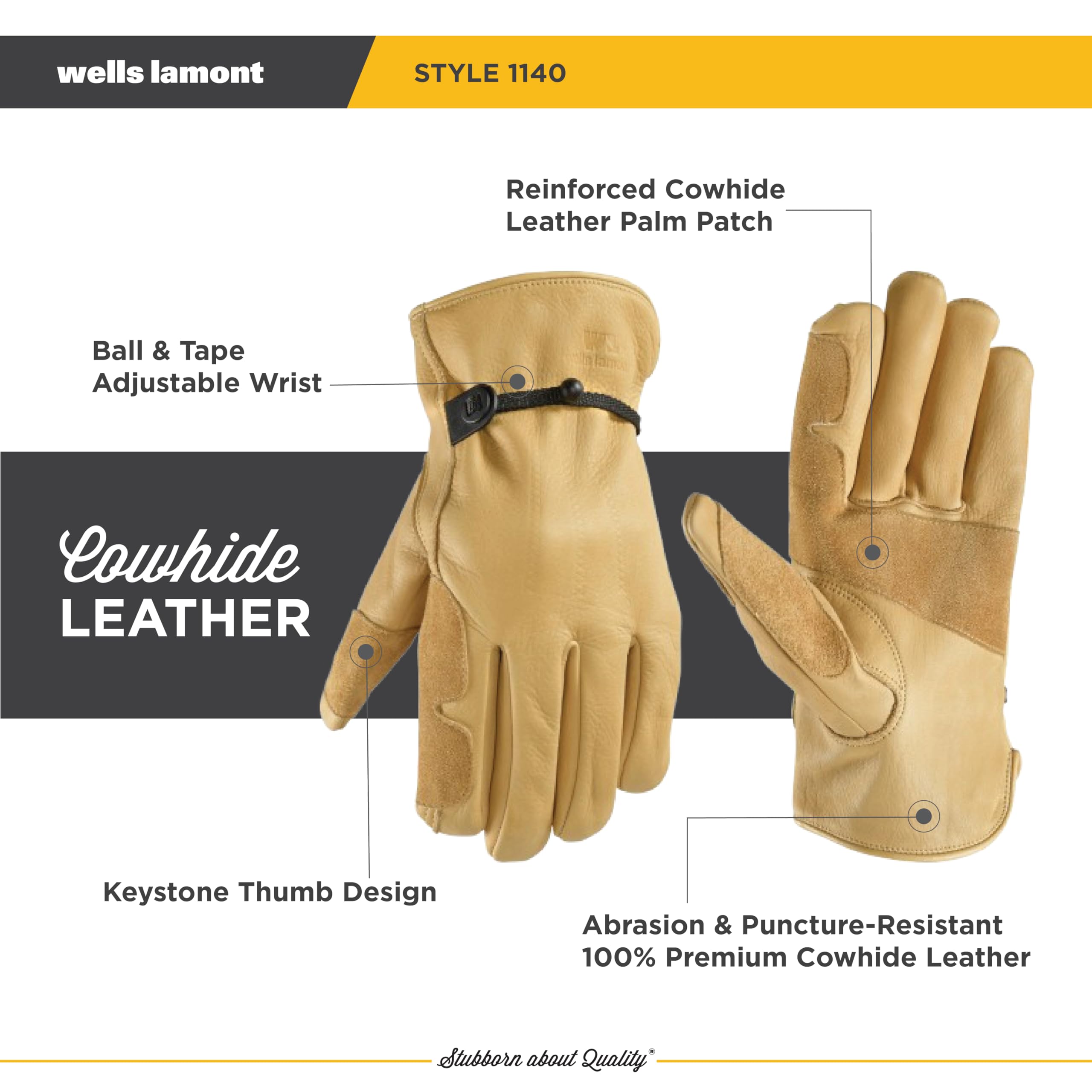 Wells Lamont Guantes de trabajo para hombre, cuero vacuno, resistentes, talla XL
