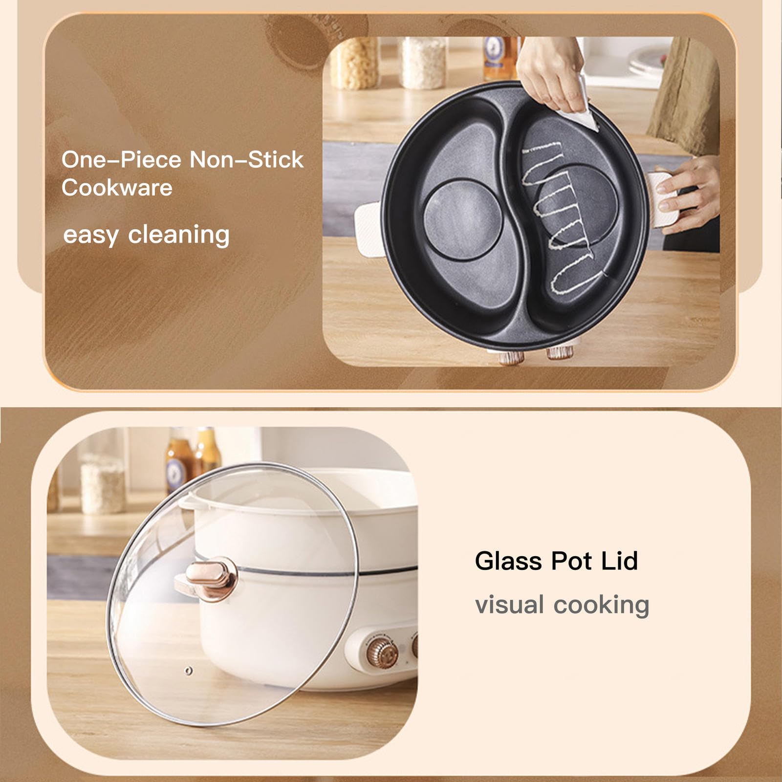 Fondue Chinoise Electrique , Double Interrupteur de Commande 1600 Watts Feu à Trois Vitesses Fondue Chinoise Traditionnelle , IdéAl Pour Les RéUnions De Famille (avec 2 Filets Non éTanches) ,5.5L