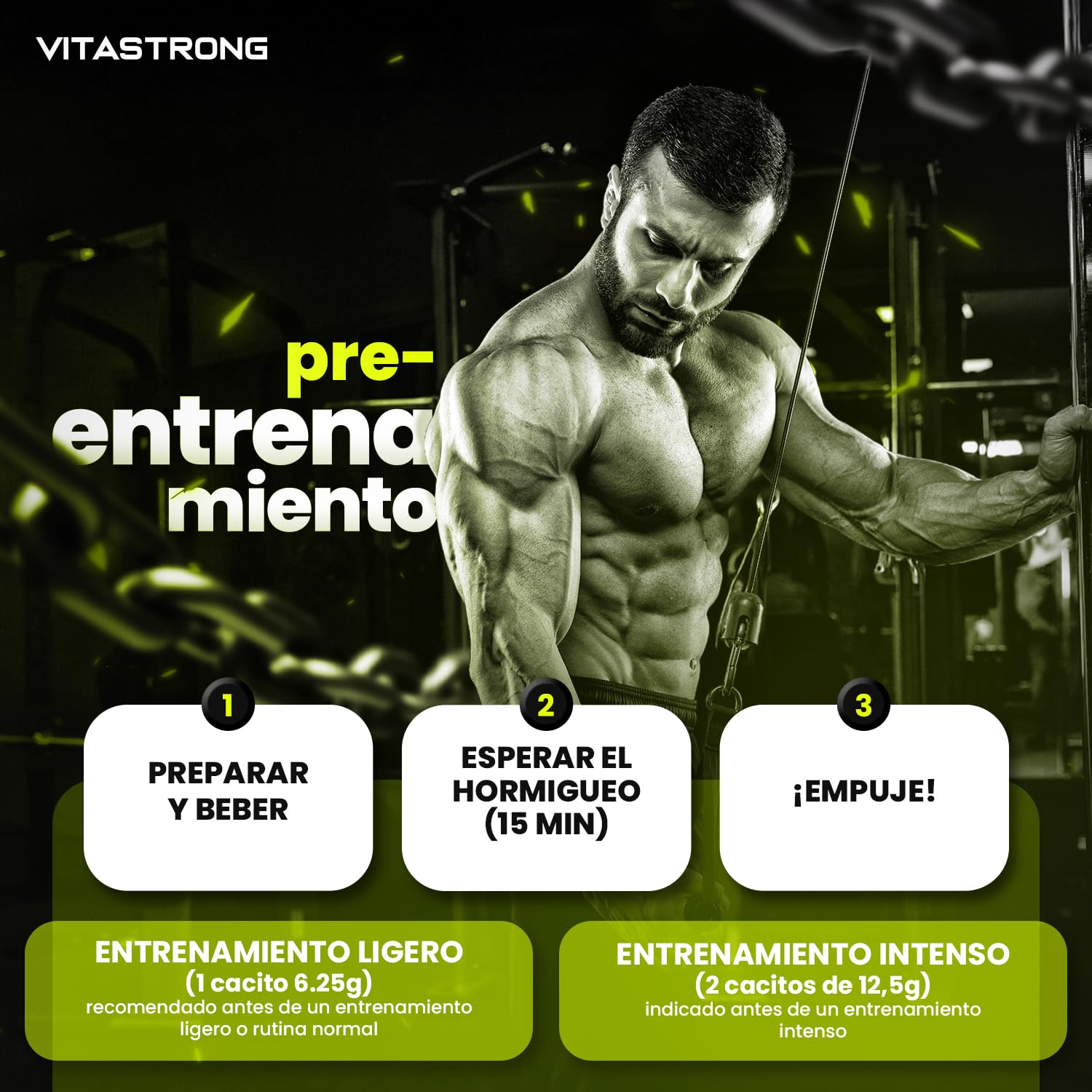 Vitastrong Pre Entreno Fuerte Vegano Sabor Lima 300g con Vitamina B12