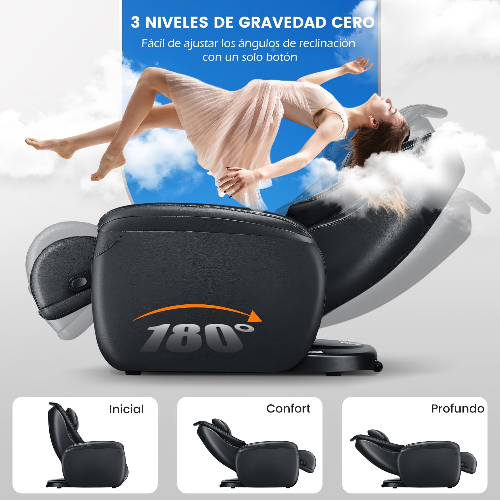 GOPLUS Sillón de Masaje de Pista SL, Reclinable de Cuerpo Completo con Gravedad Cero y Calentador de Cintura, Detección Automática de Hombros, Control Remoto, Ruedas y Almohada (Negro)