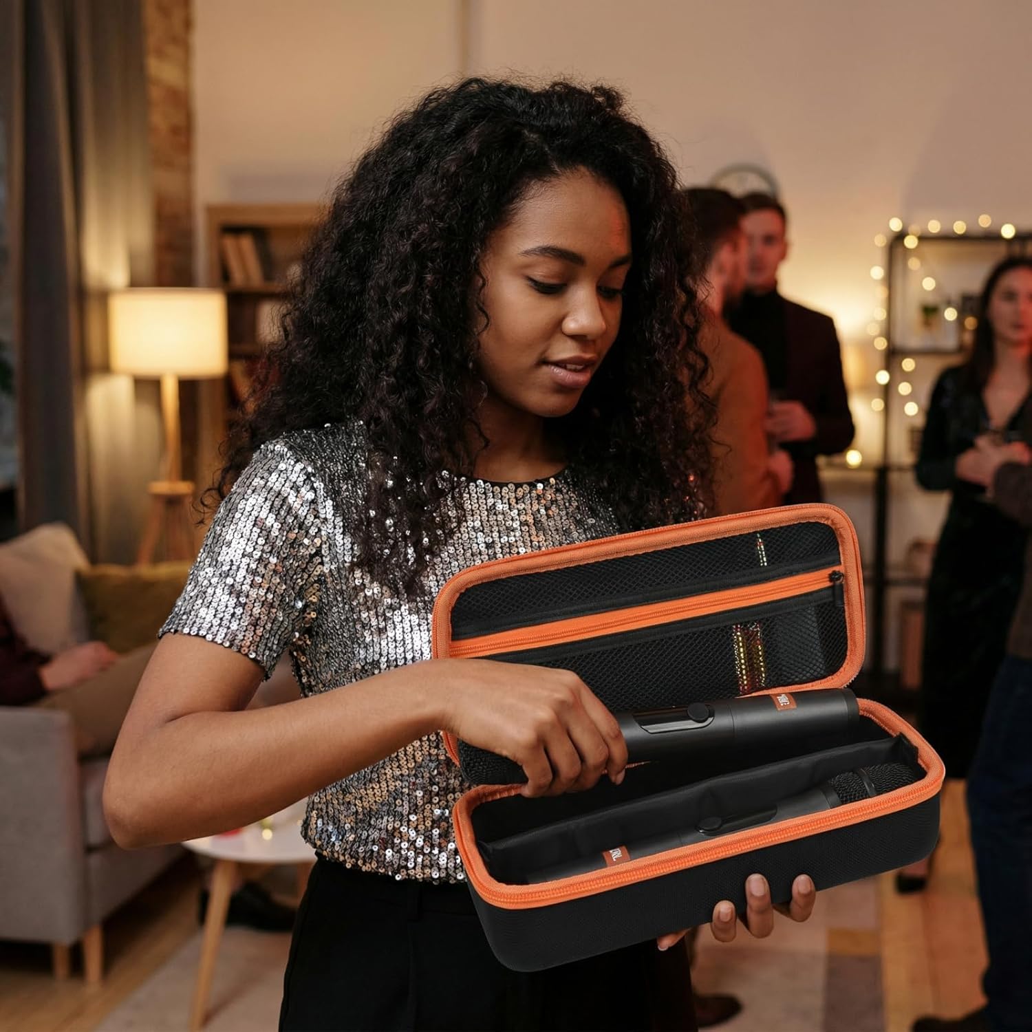 Wireless Microphone Case for JBL/for JBL PartyBox Two Microphone, Dual Mic Bag with Divider, 2 Foam Windscreens, Holds Receiver & AA Batteries for Karaoke/Singing/Parties (Box Only) - Image 7