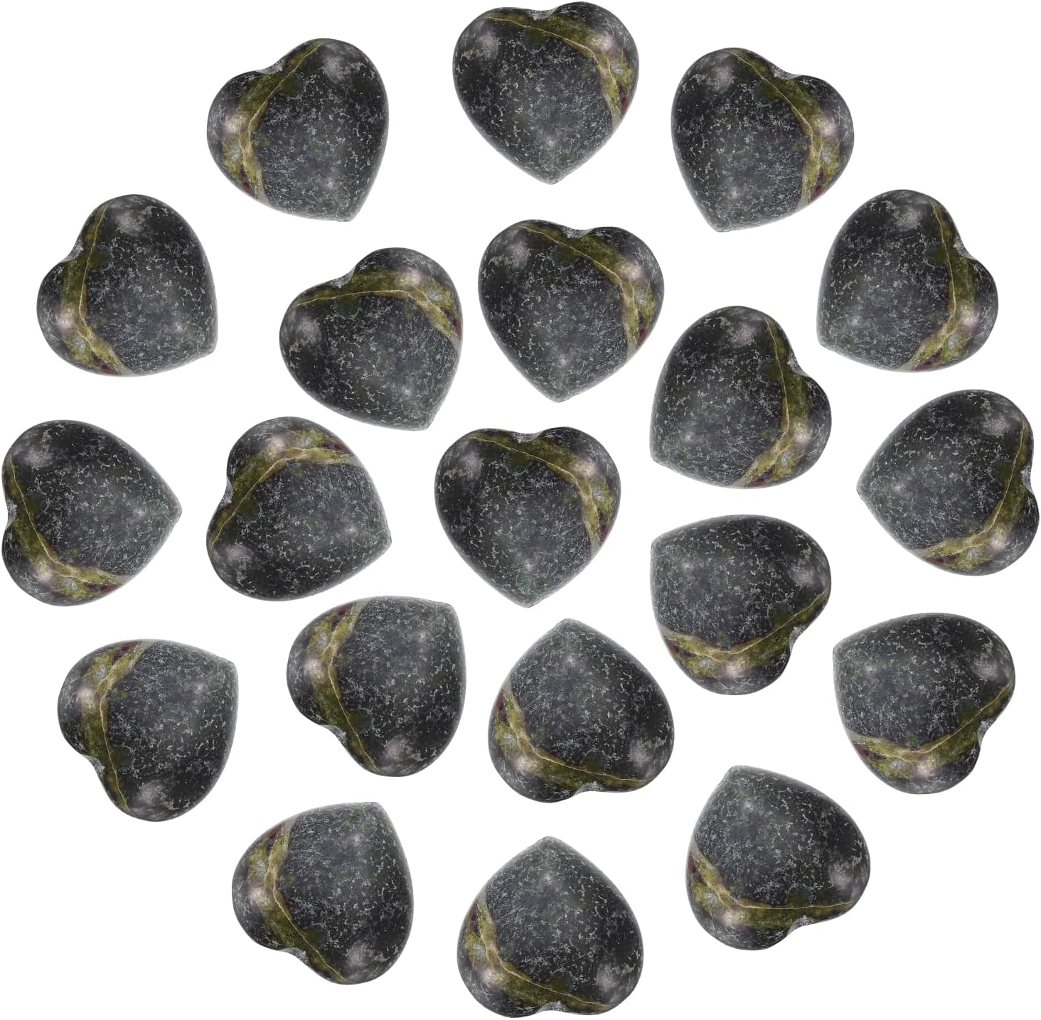 PATIKIL 20Pcs Natural Heart Shaped Crystal Stone, 0.6 Inch 5/16" Thick Mini Polished Love Gemstone Crystal, Pocket Rock Engraved Worry Stones for Women Gift Meditation, Bloodstone