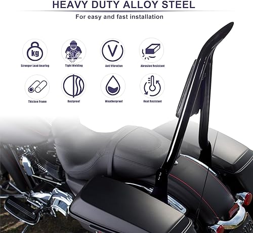 Miniatura 5 de Hutexico Almohadilla para respaldo de pasajero desmontable de 26 pulgadas, color negro brillante, para Harley Touring 2009-2025 (Road King, Street