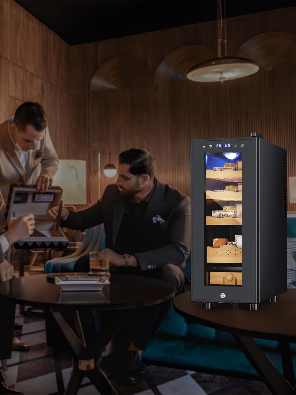 Electric Humidor, 35L 250 Counts Large Capacity, Thermostatic Electric Cooler Cabinet with Digital LED Screen, Smart Humidity & Temp Control with Safety Lock,Gifts for Men (Black)