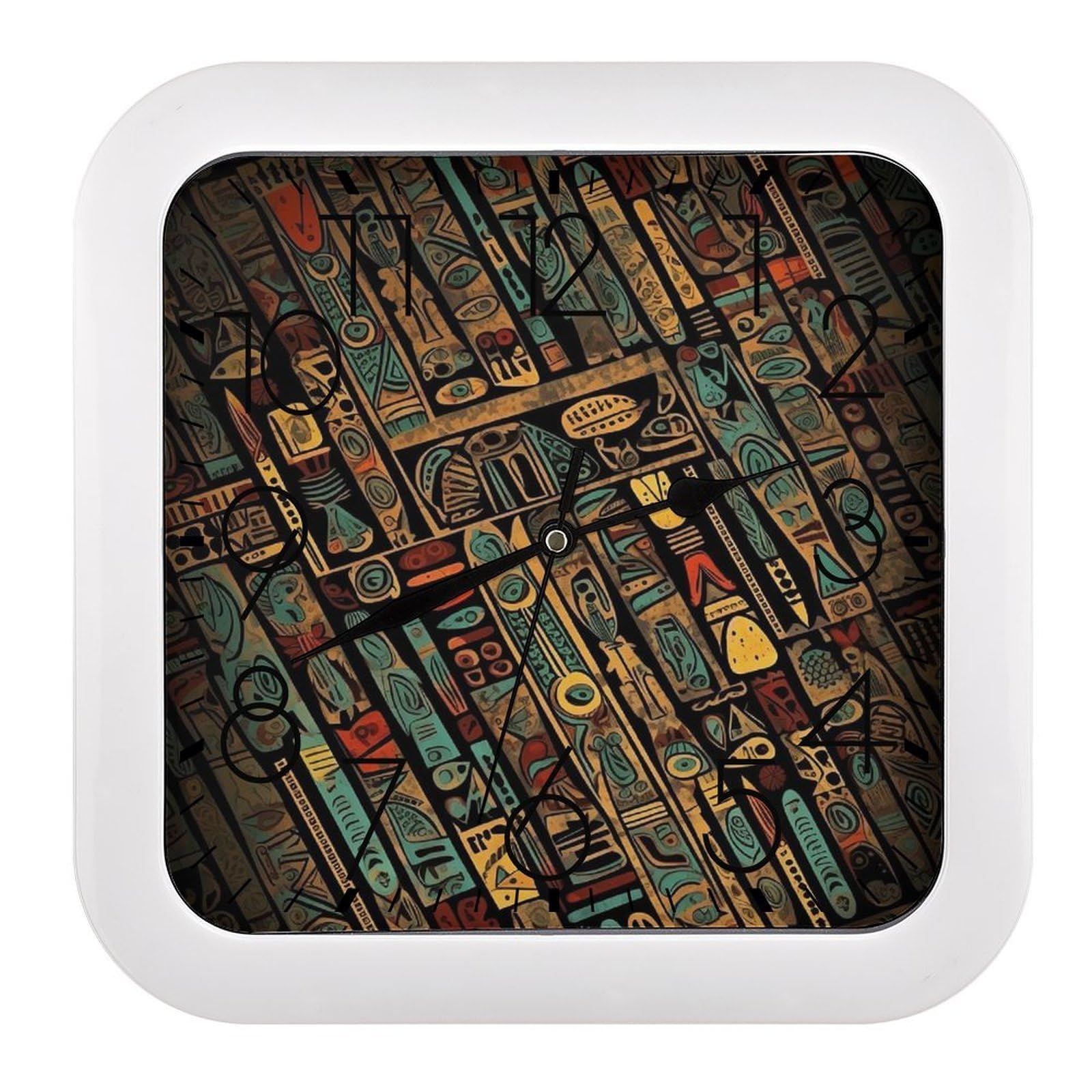 NTVOWPZO 10 Inch Wall Clock Exotic Tribe Theme Battery Operated Wall Clocks Silent Non-Ticking Square Wall Clock for Living Room Kitchen Home Office Wall Decorative Clocks