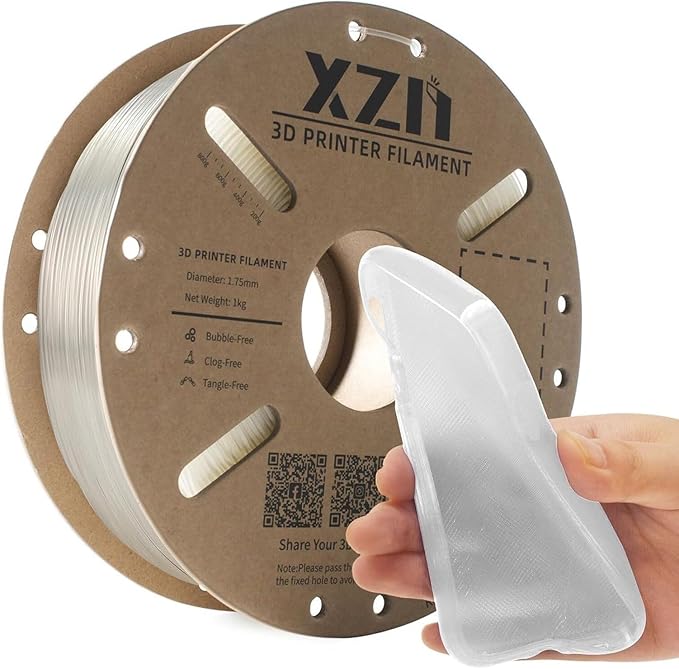 TPU Filament 1.75mm 95A Soft Flexible 3D Printer Filament, 1kg Spool (2.2 lbs), Dimensional Accuracy +/- 0.02 mm (Clear TPU)