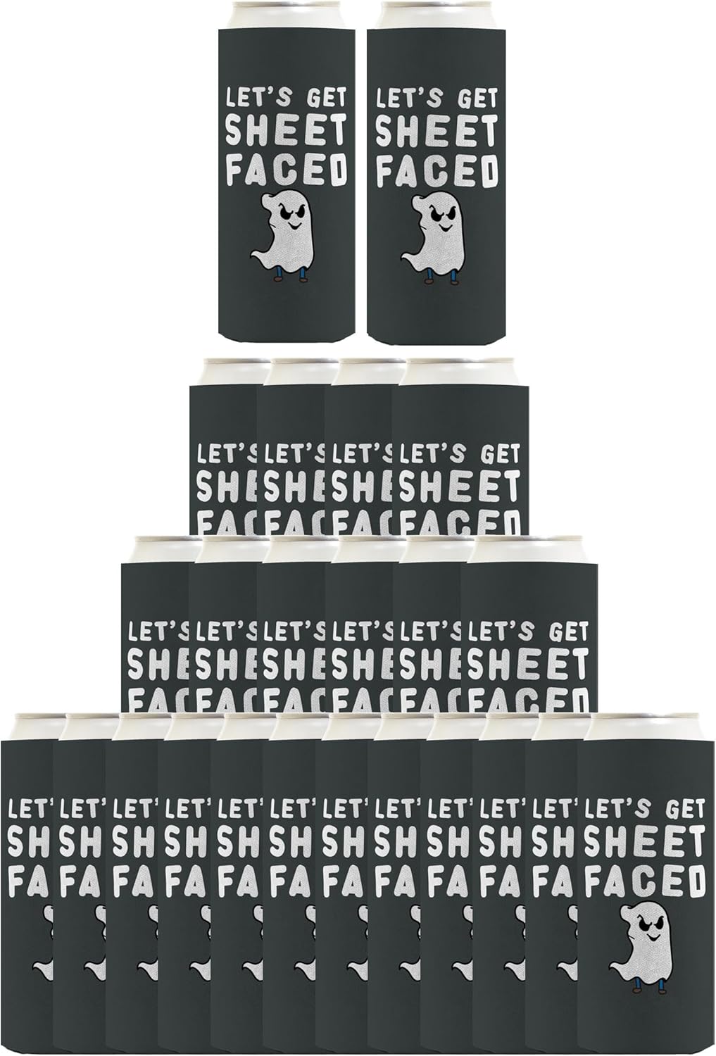 Creepy Halloween Decor Let's Get Sheet Faced 2 Sided 24-Pack Ultra Slim Can Drink Thermocoolers Party Pack