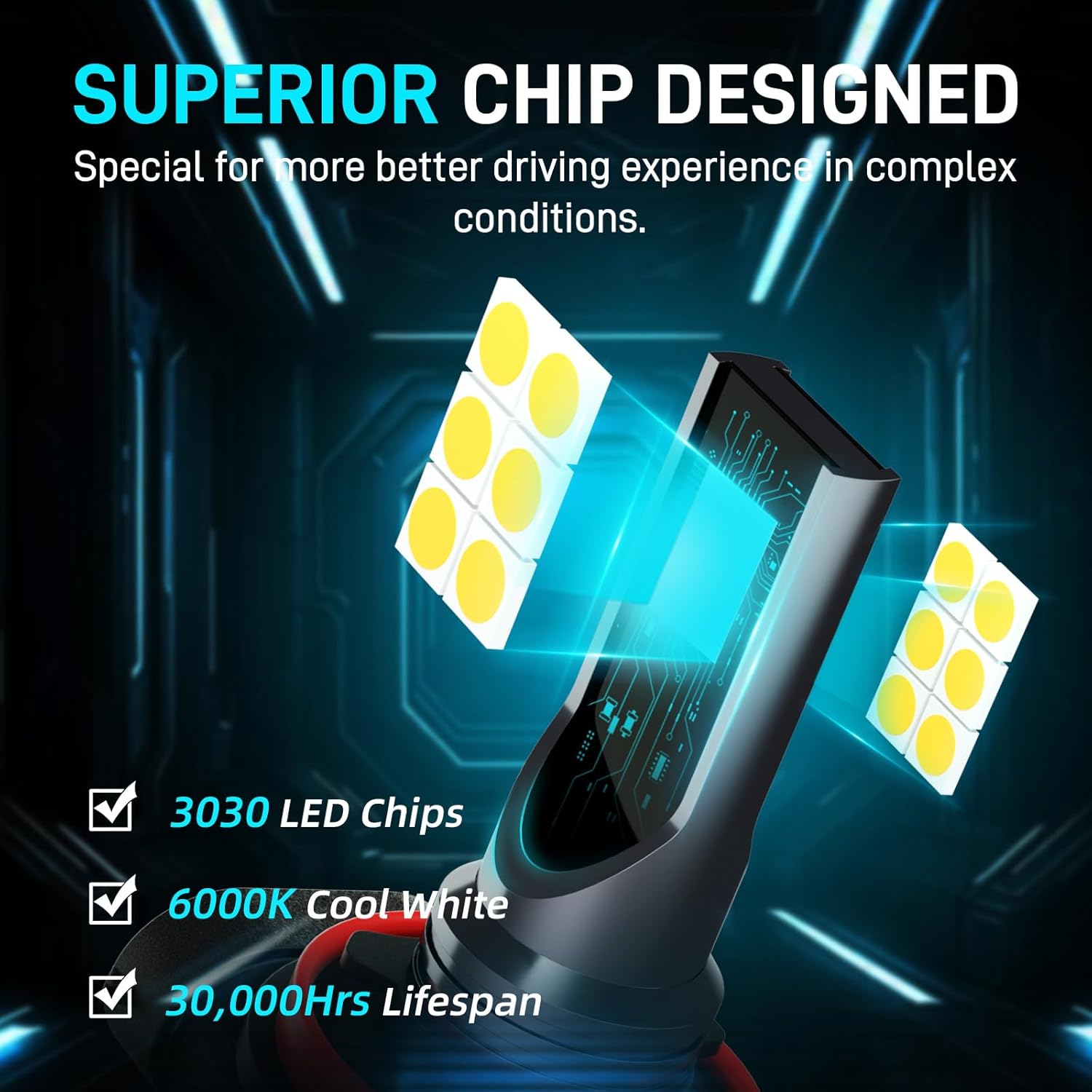 XFLHEHD Yukon LED Fog Lights Fits for 2007-2014 GMC Yukon, 6500K Cool White Yukon Fog Lights Bulbs Replacement Kit, Direct Plug and Play, Pack of 2