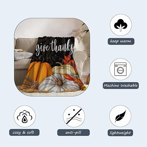 Miniatura 5 de Neatee Living Manta decorativa de otoño de tamaño pequeño para niños, manta de Acción de Gracias de otoño con hojas de calabaza para sofá, cama,