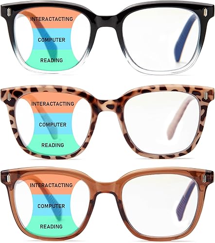 Miniatura 1 de Amorays Paquete de 3 anteojos de lectura multifocales progresivos, lentes de bloqueo de luz azul para mujeres y hombres, adecuados para la oficina