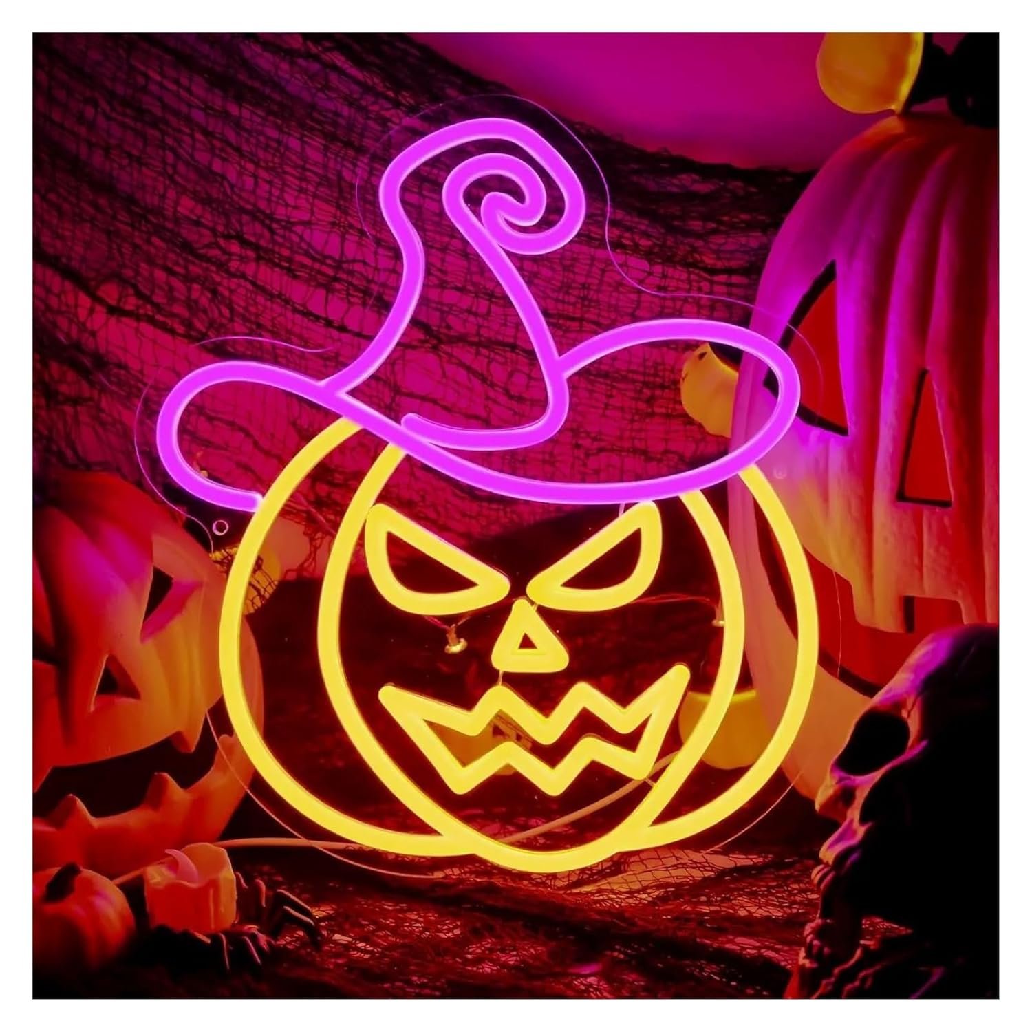 ネオンサイン LED パンプキンネオンサイン USB調光可能 魔法使いの帽子 LEDライト トリックオアトリート 不気味なパーティー