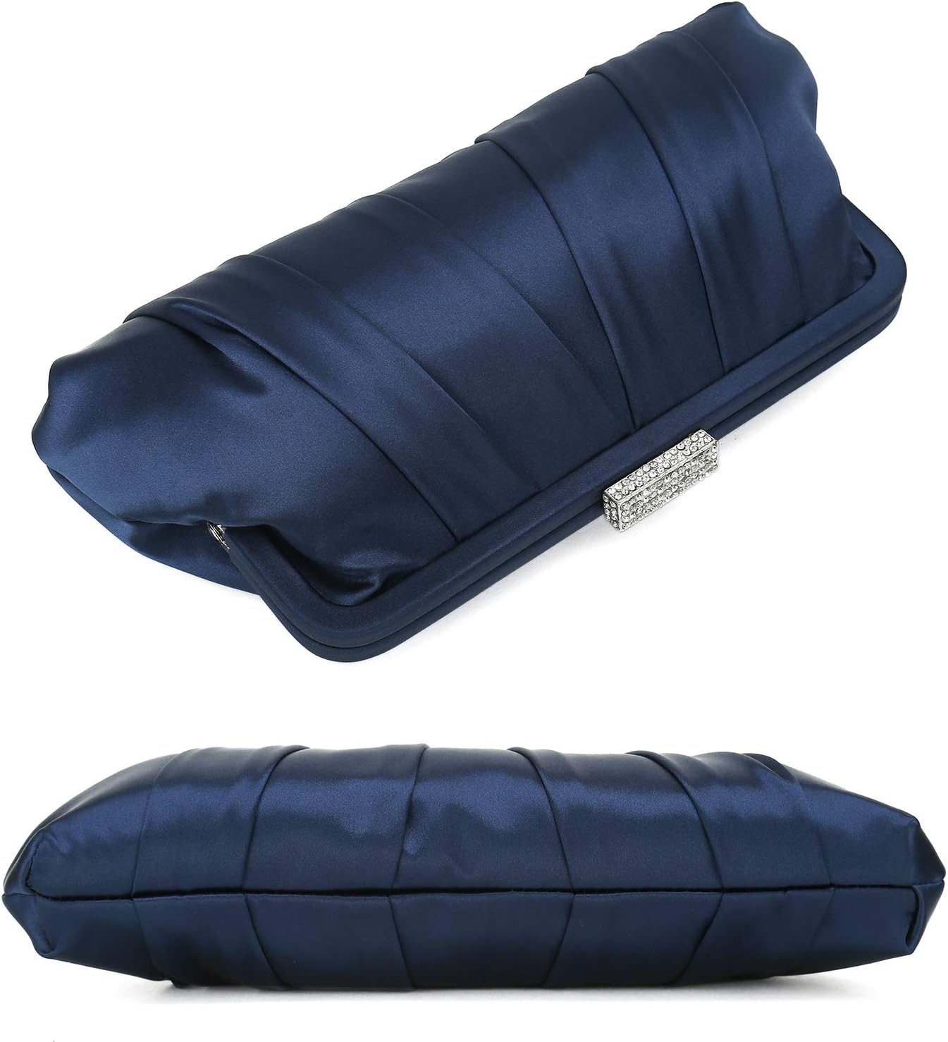 CHARMING TAILOR Classic Pleated Satin Clutch Bag Diamante Embellished Formal Handbag for Wedding/Prom/Black-Tie Events - Image 6