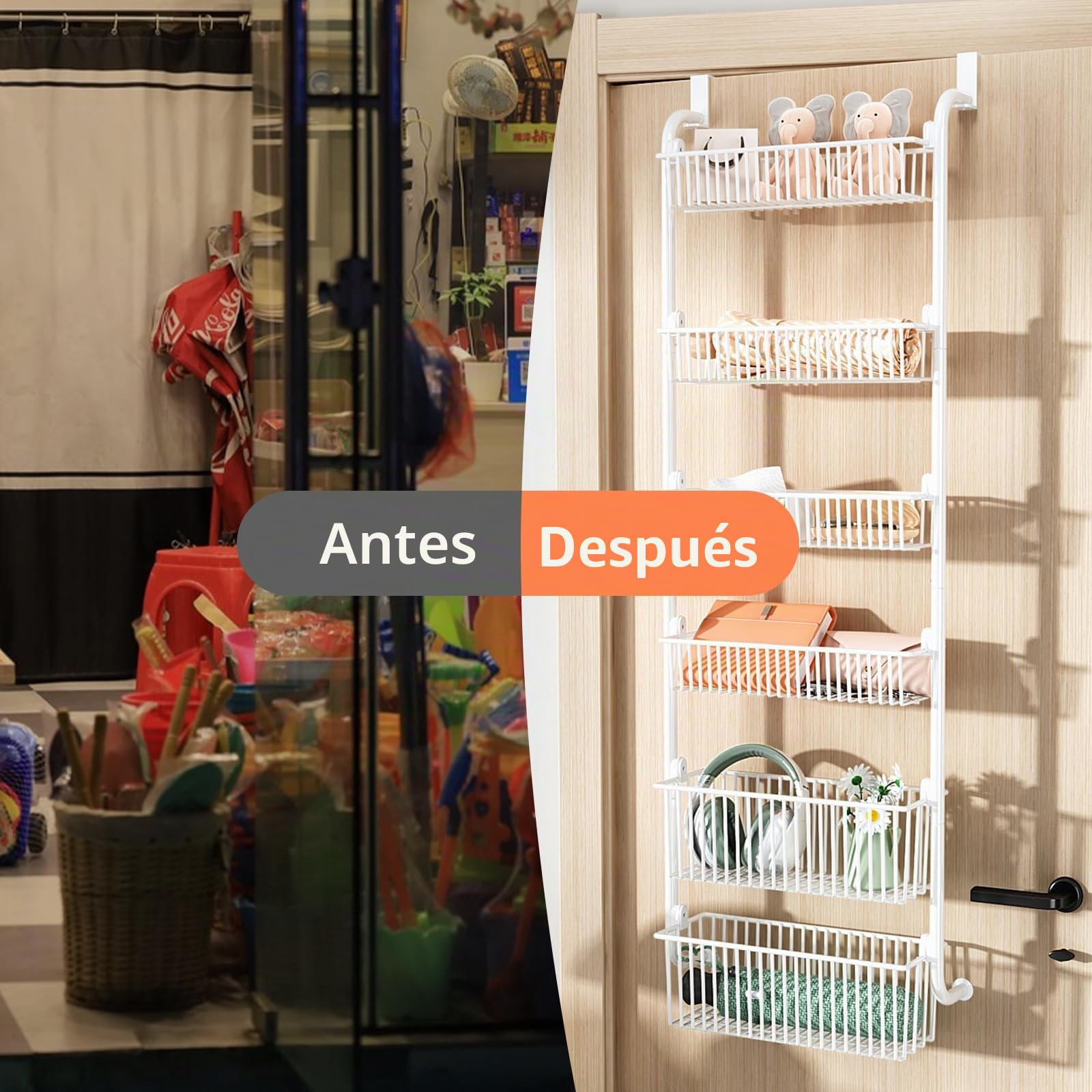 Organizador de Almacenamiento Sobre Puerta, Estante de Especias Sobre Puerta de 6 Niveles, Organizador de Latas de Especias de Metal para Cocina, con Ventana Transparente para Colgar en la
