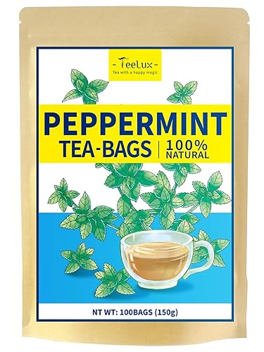 TeeLux Bolsas de té de menta, té de hierbas de menta natural, té de menta refrescante y relajante, sin cafeína, 100 unidades