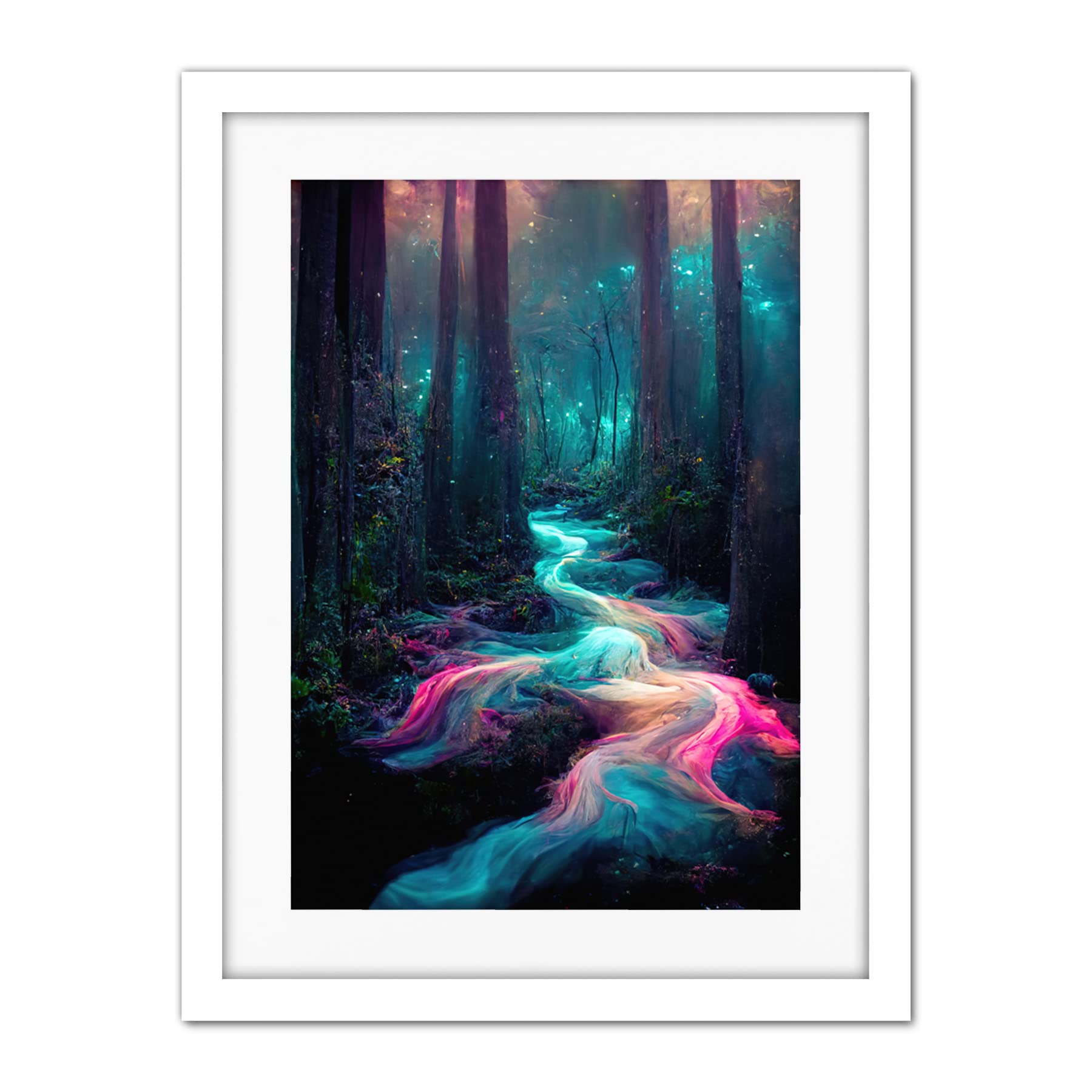 Doppelganger33 LTD The Enchanted Forest Magical Fantasy River Artwork Framed Wall Art Print 18X24 Inch