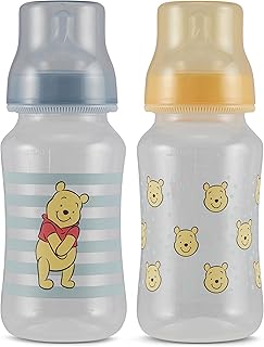 Disney Winnie The Pooh Baby Bottles 11 oz for Boys or Girls | 2 Pack of Infant Hourglass Shaped Bottles with Cover for New...