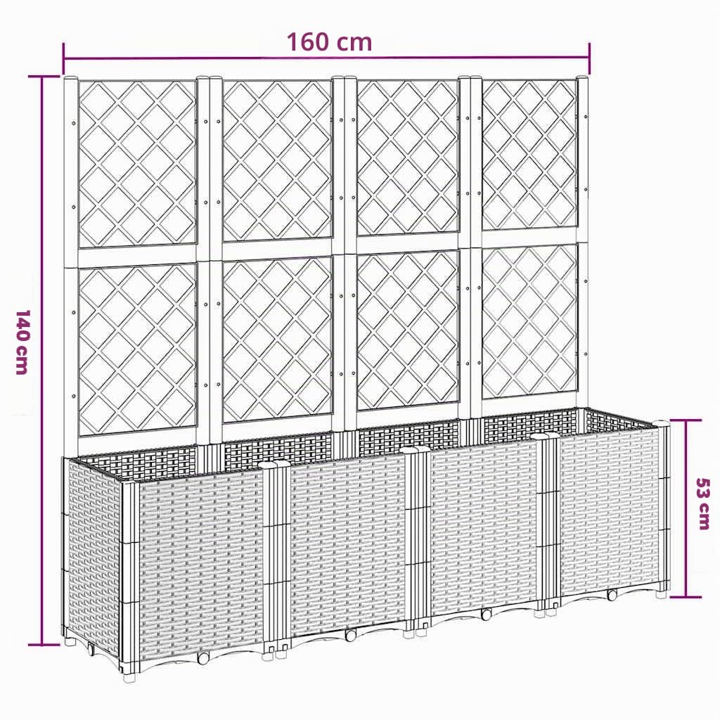 vidaXL Jardinière avec Treillis, Bac à Fleurs, Pot à Plantes, Boîte à Fleurs Jardin Terrasse Patio Extérieur, Bleu Gris 160x40x140 cm PP