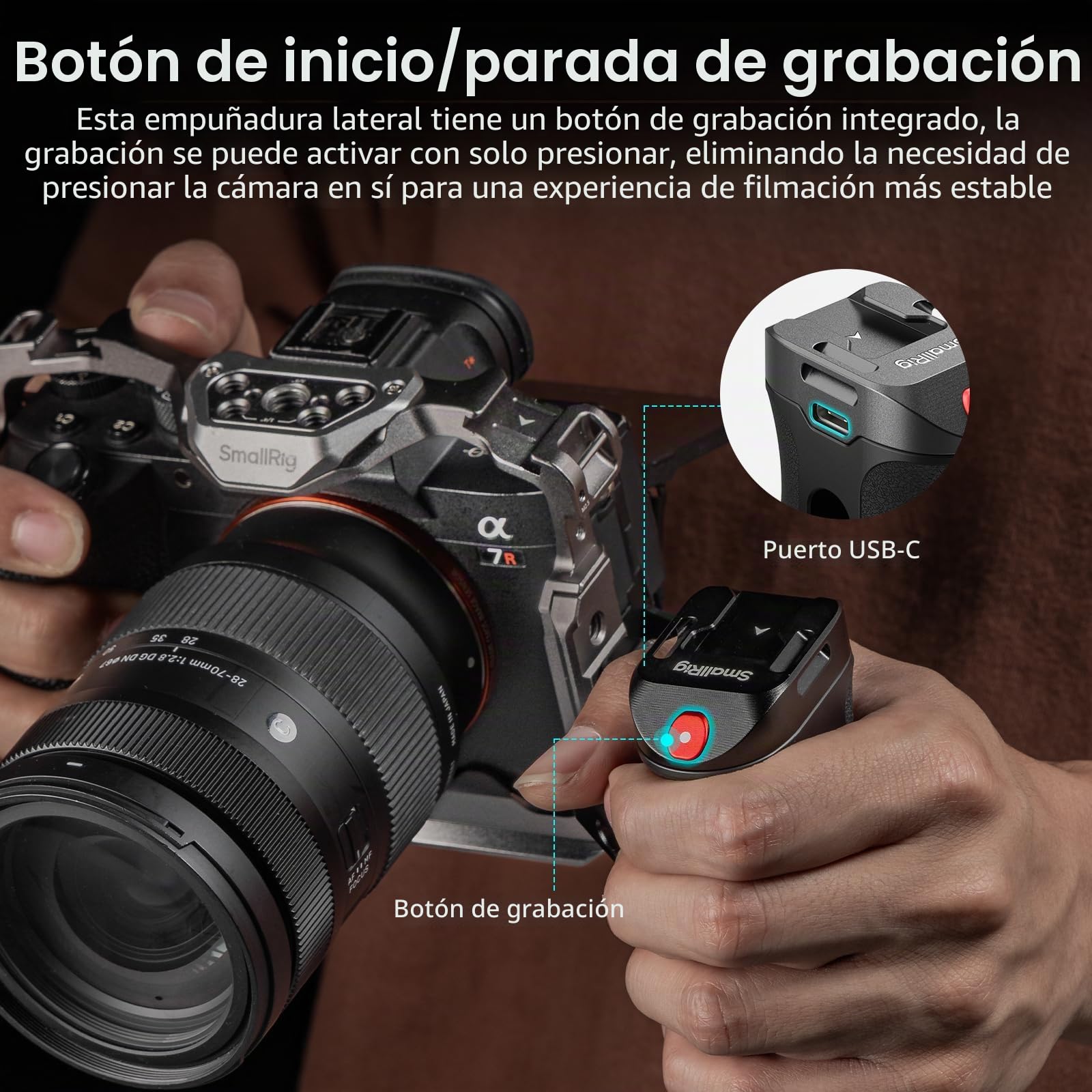 SMALLRIG Mango lateral roscado con disparador remoto Start/Stop Record, 3 cables de control, apto para Sony A7 III/FX3/A6600, Canon R5II/R5C, para FUJIFILM X-H2S/X-T5, para