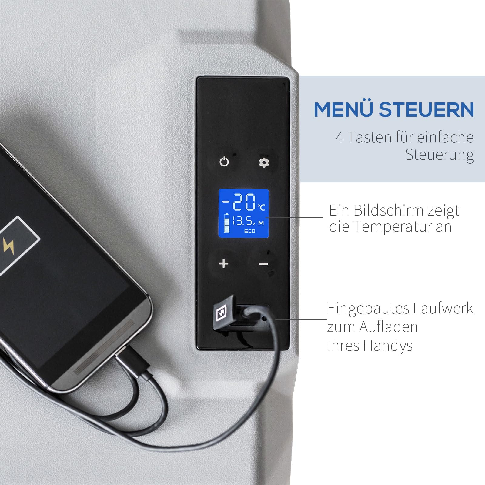 HOMCOM Lodówka samochodowa 50 l, elektryczna lodówka samochodowa z kompresorem, na kemping, podróże, 12/24 V DC i 110-240 V AC, szara