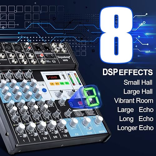 Miniatura 4 de Mezclador de audio profesional, consola de tablero de sonido, controlador de DJ de 8 canales, mezclador de sonido con efecto 8-DSP, interfaz
