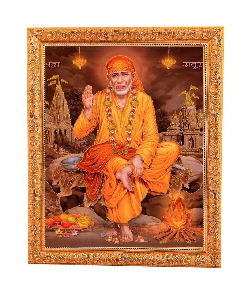 Cadre doré Shirdi Sai Baba art work zari 35x45 décoration luxe