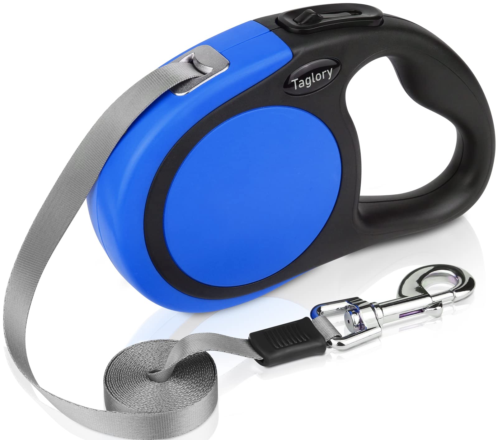 TagloryRetractable Dog Lead 5 m, Extendable Leash No-Tangle Heavy Duty Nylon Tape, Suitable for Medium and Large Dogs Up to 45 kg, Blue