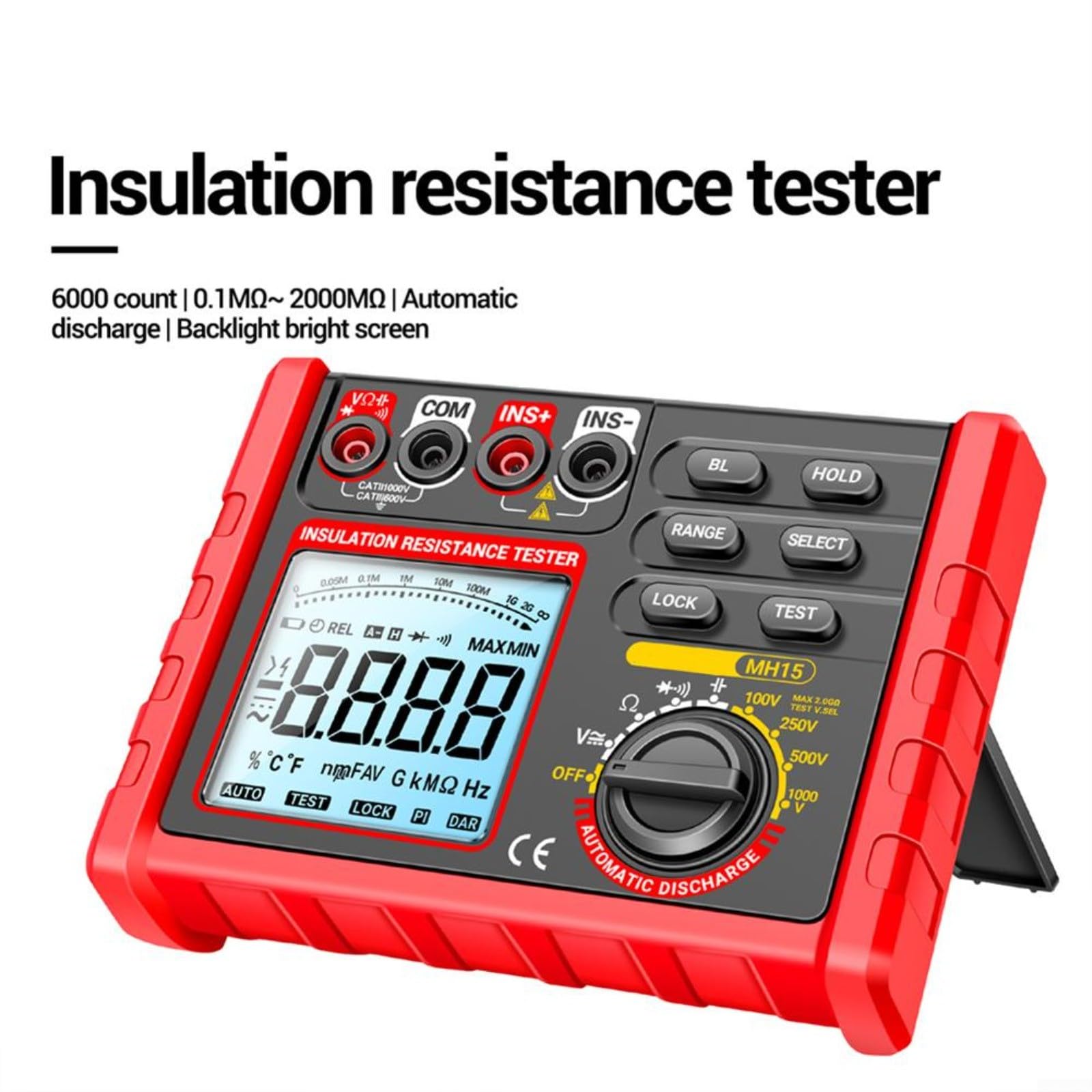 MH15 Digitaler Megohmmeter Isolation swiderstandsmesser LCD Tester 100 250 500 1000V 168 x 132 mm für Wartung Reparatur Prüfung usw