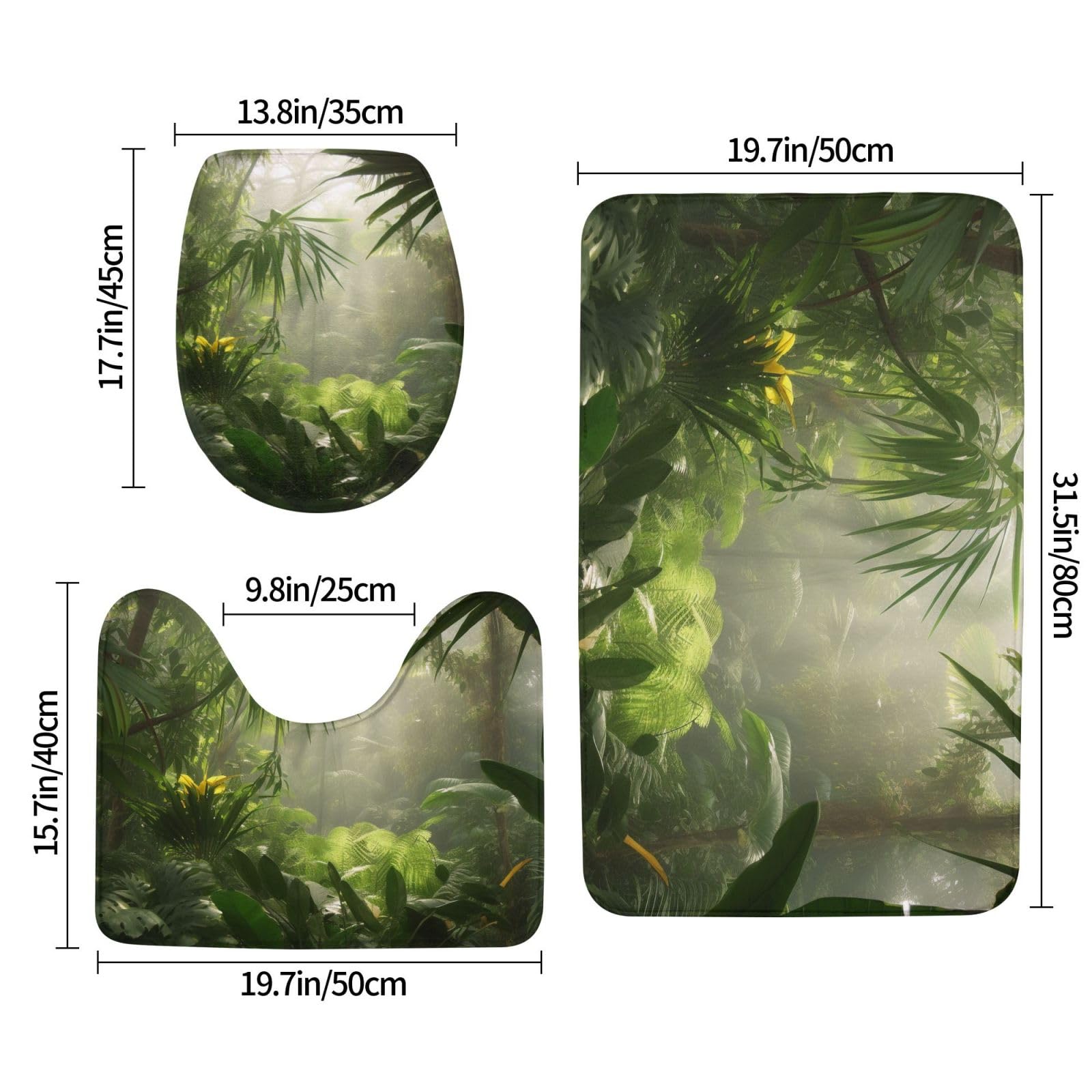 Lot de 3 tapis de bain antidérapants et absorbants en flanelle avec motif forêt tropicale et jungle