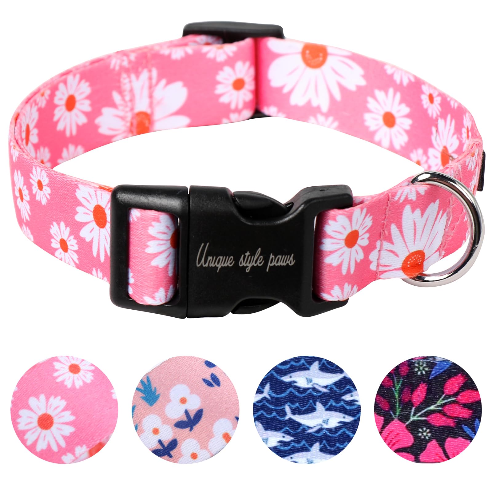 Unique style paws Rosa Gänseblümchen Hundehalsband Geschirre Halsbänder & Leinen für Halsband Hund Breit Fliege Kette Hund Dog Collar Zughalsband Geschenke für Kleine Mittlerer Große Hunde S