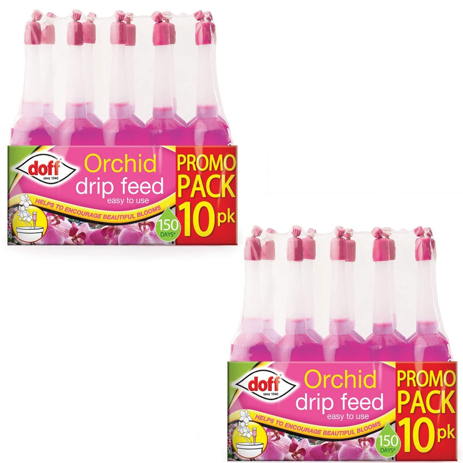 Doff Orchid Drip Feeders 10 Pack Ready-to-Use Fertiliser for Vibrant Blooms and Healthy Growth 150 Days of Balanced Orchid Nutrition Easy Plant Food for Indoor and Outdoor Orchids Pink 2 Pack