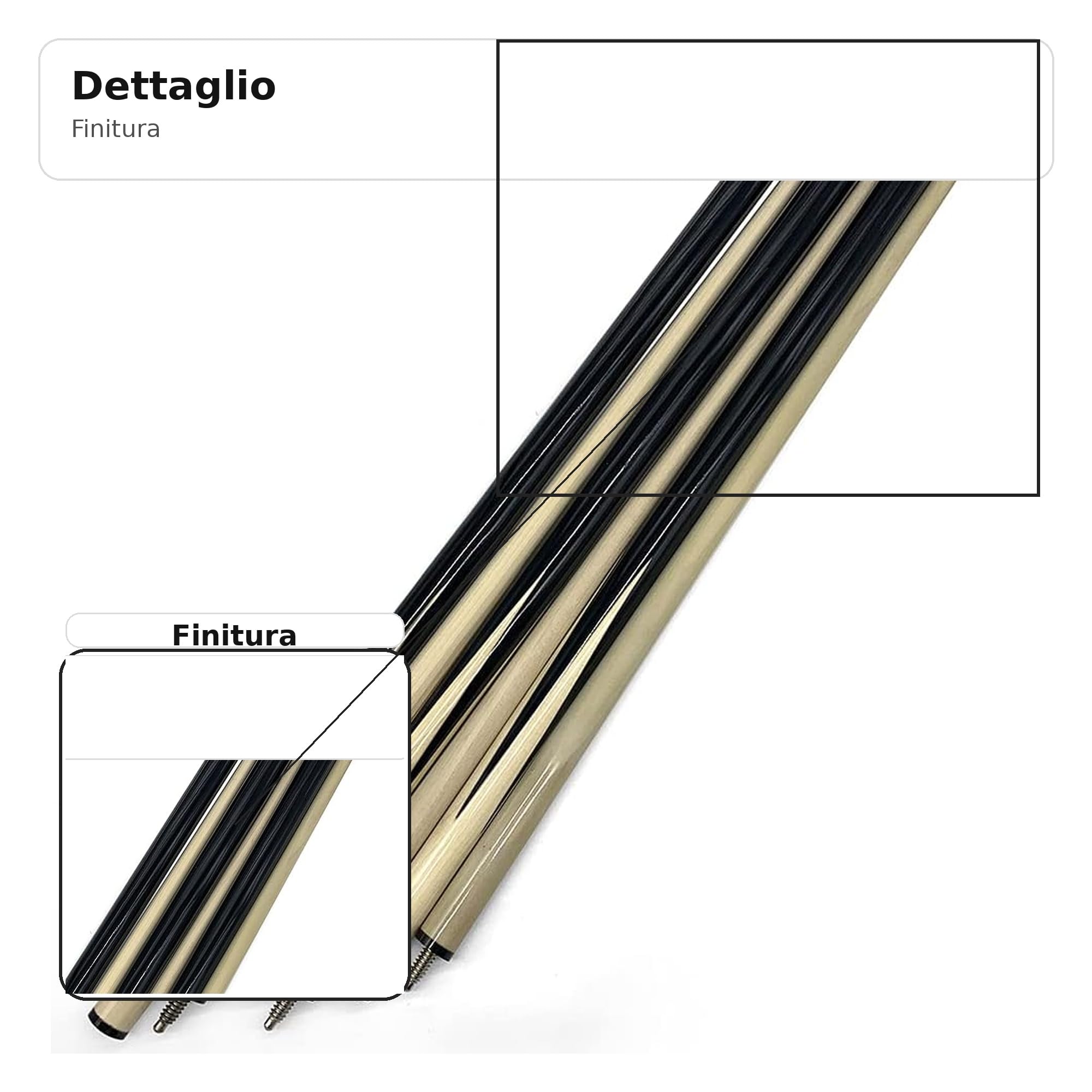 Set 4 Stecche da Biliardo Smontabili 145 cm – Pool e Carambola – Legno di Cassia – Colore Nero e Beige – Alta Qualità per Giocatori Principianti e Professionisti