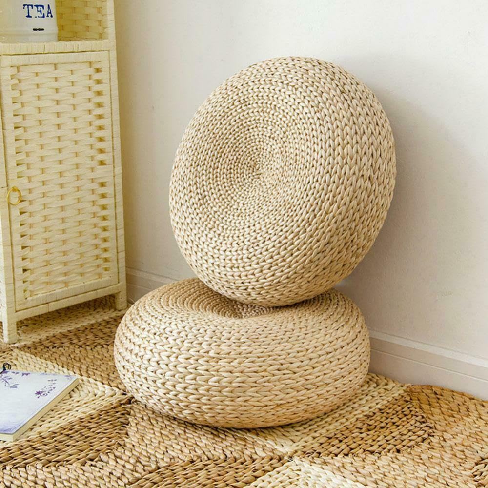 DAXXIN Cojín de meditación de futón de Estilo japonés, cojín Redondo de ratán para Yoga, cojín de Paja Tejido para decoración del hogar