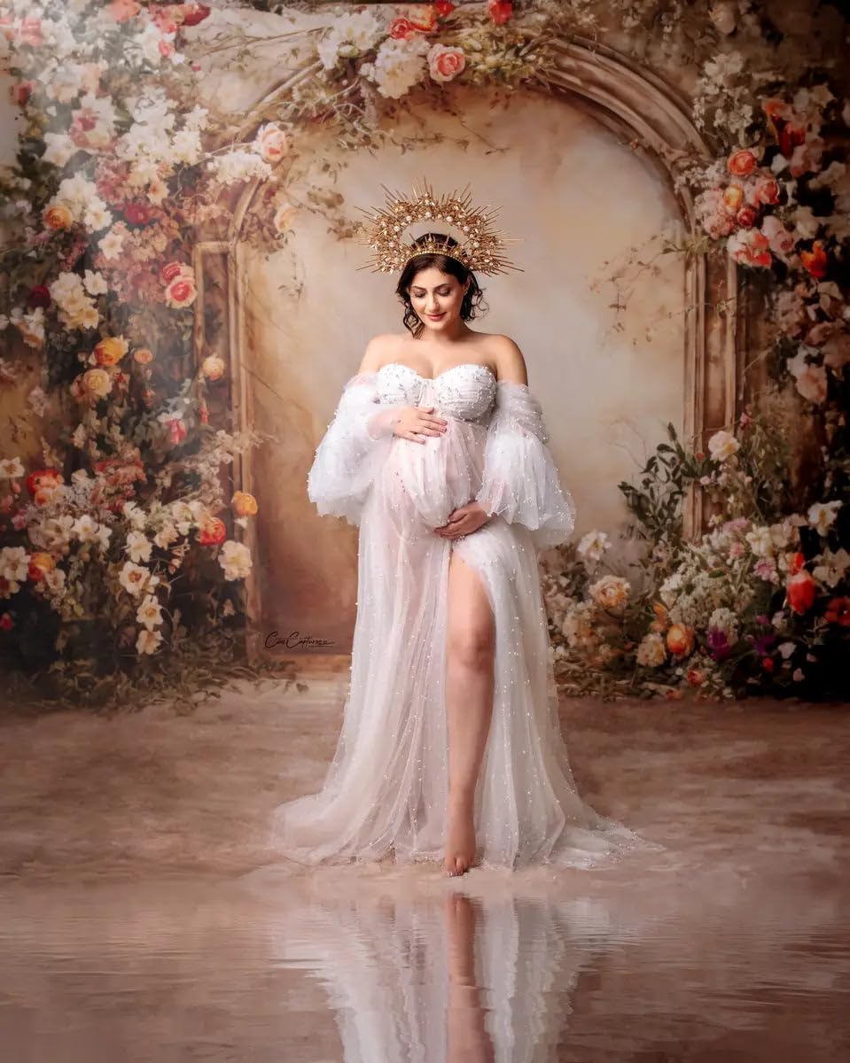 Kate Boho Pet Photo Backdrop Dark Brown Indoor Background Reed Floral Old Brick Wall Photo Background Studio Props,7x5ft