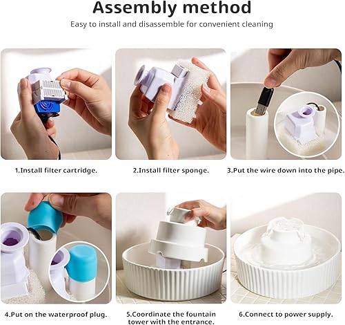 Miniatura 5 de Fuente de agua de cerámica para gatos, 2.1L71 onzas, fuente de agua para mascotas para gatos y perros, fuente automática para beber mascotas con